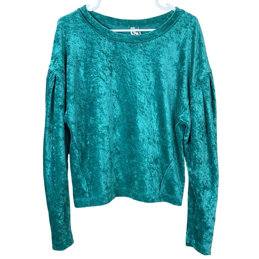 We The Free People Milan Crushed Velvet Long Sleeve Top Sea Green Size XS